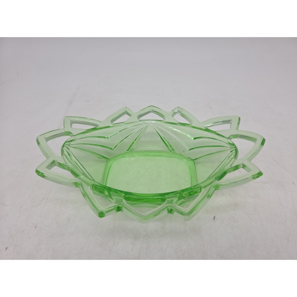Vintage Art Deco Uranium Pyramid Pattern Oval Bowl, 1920s - Very Nice